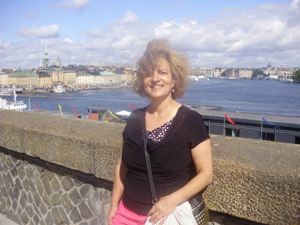 Joanie with Stockholm background