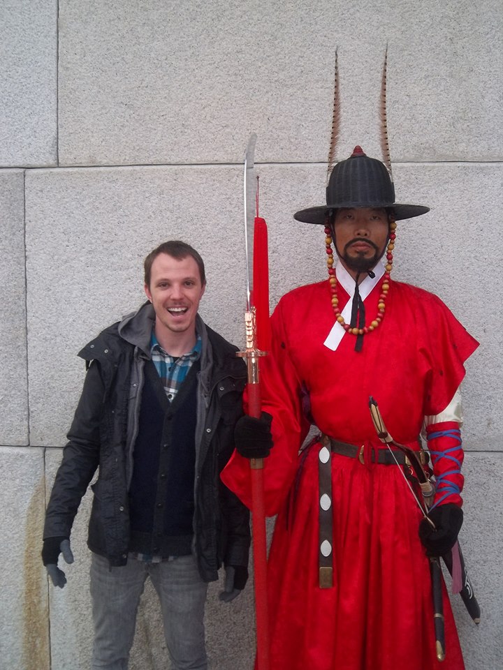 With a guard at the main temple in Seould