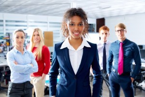 African businesswoman leader office group